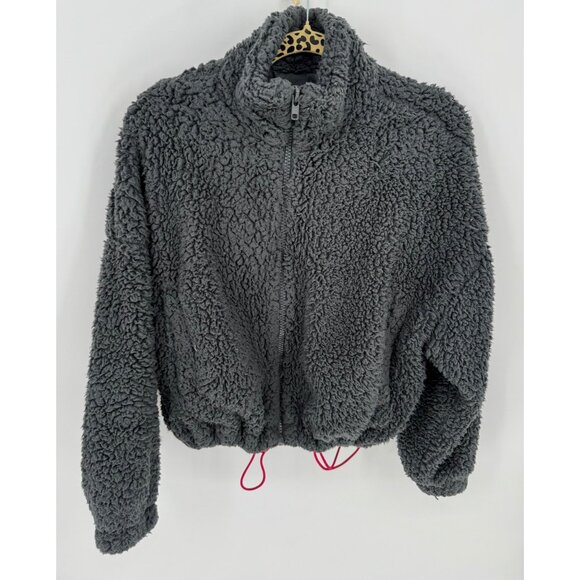 UO Willow Fuzzy Blue Drawstring Teddy Jacket - Picture 2 of 8